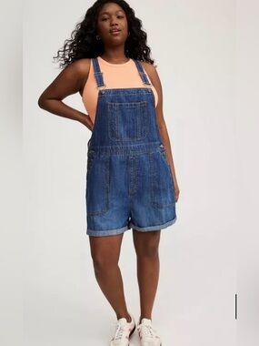 Torrid Denim Short Overalls Romper Womens Plus Size 20 Feel The Fit Blue
